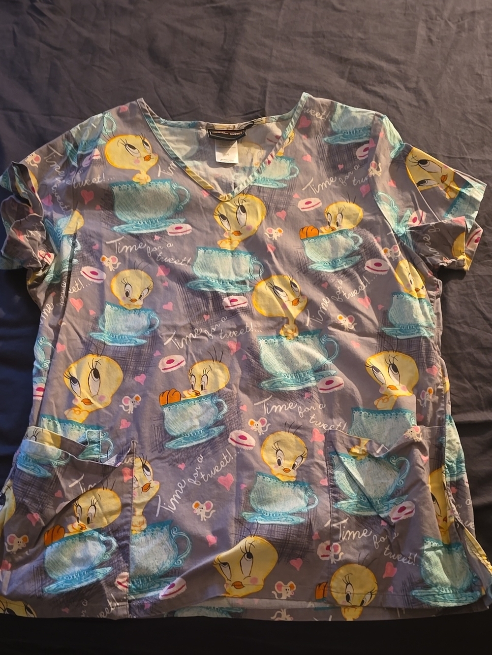 Tweety Scrub Top - Blue & Yellow Short Sleeve